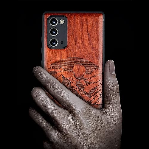 Miniatura 2 de Carveit Funda de madera para Galaxy Note20 madera real dura y TPU suave negro a prueba de golpes, funda protectora única y elegante de madera