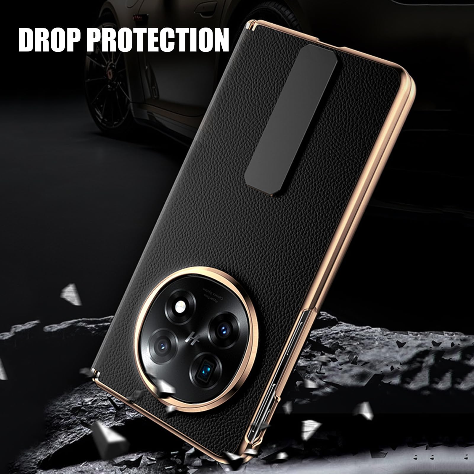 Etui z prawdziwej skóry do Oppo Find N5, ochrona ekranu, tekstura liczi, etui na telefon, kompleksowa ochrona z podpórką, czerwone, Find N5