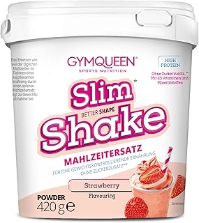 GymQueen Slim Shake 420g, Erdbeere, Leckerer Diät-Shake zum einfachen Abnehmen, Mahlzeitersatz mit wichtigen Vitaminen und Nährstoffen, nur 250 kcal pro Portion & ohne Zucker-Zusatz