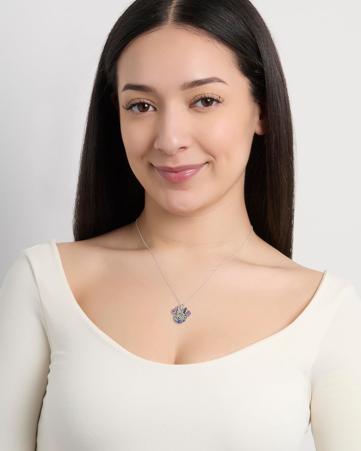 Sterling Silver Minnie Mouse Necklace for Women with Crystals 15" or 18" Official License, Disney Jewelry for Women