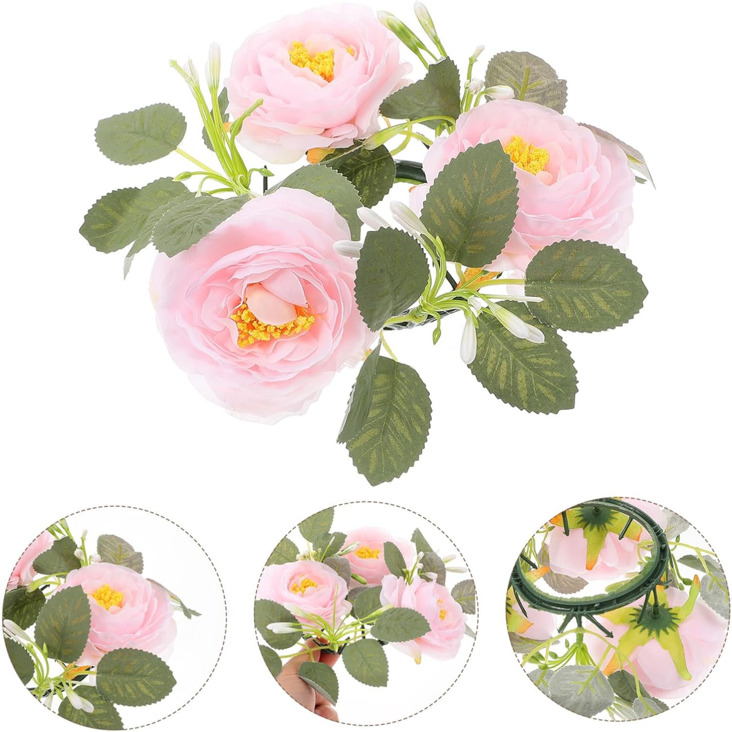 Cabilock Candle Wreath Artificial Flowers Chic Table Centerpiece for Weddings and Parties Decorative Candle Holder Floral Arrangement for Home Decor and Photo Props
