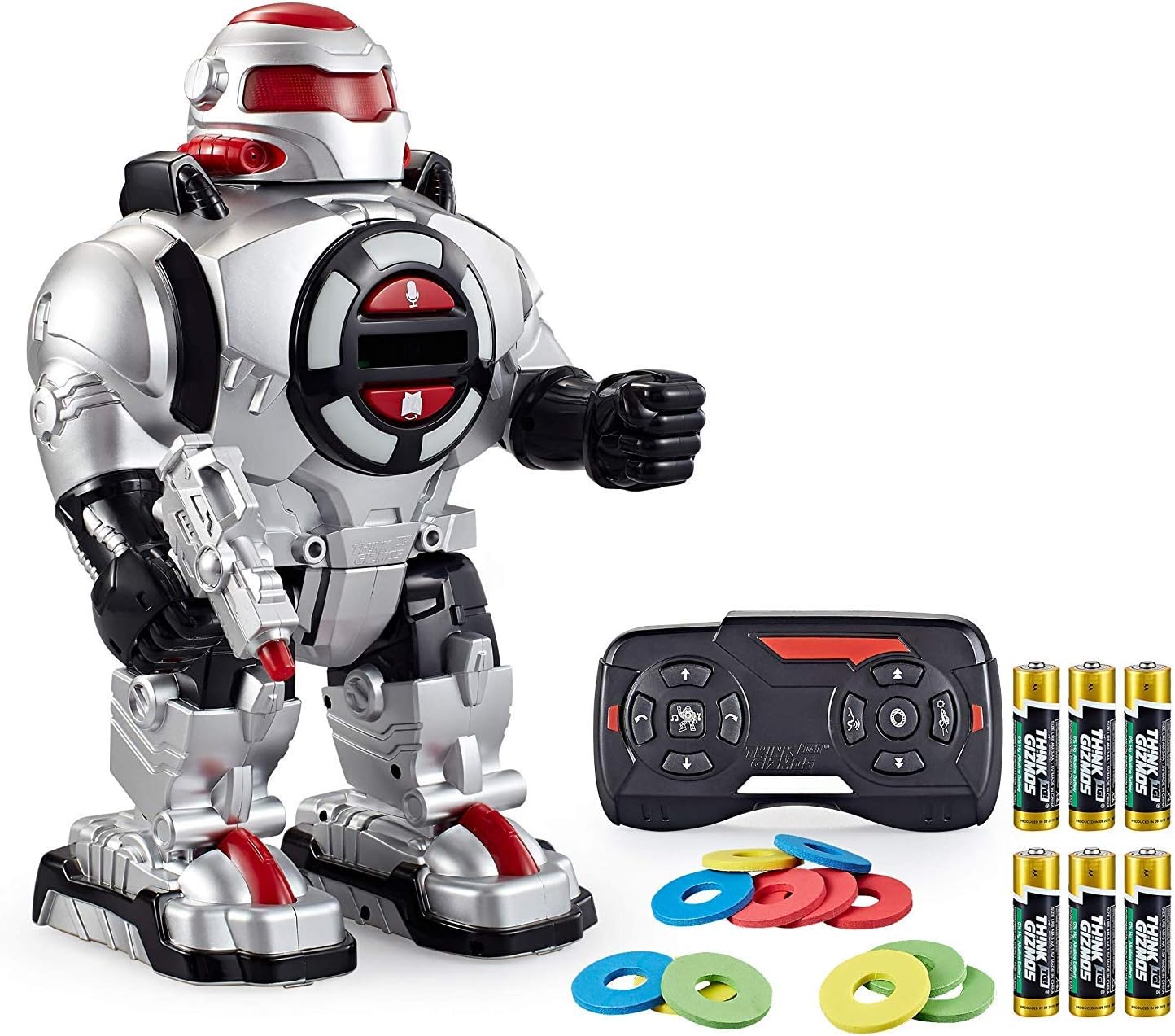 Think Gizmos RoboShooter Fast Firing Foam Disc RC Robot Toy for Kids Aged 5,6,7,8,9 - Remote Control Robot Toy with Voice Recording, Plays Music & Dances. (Silver)