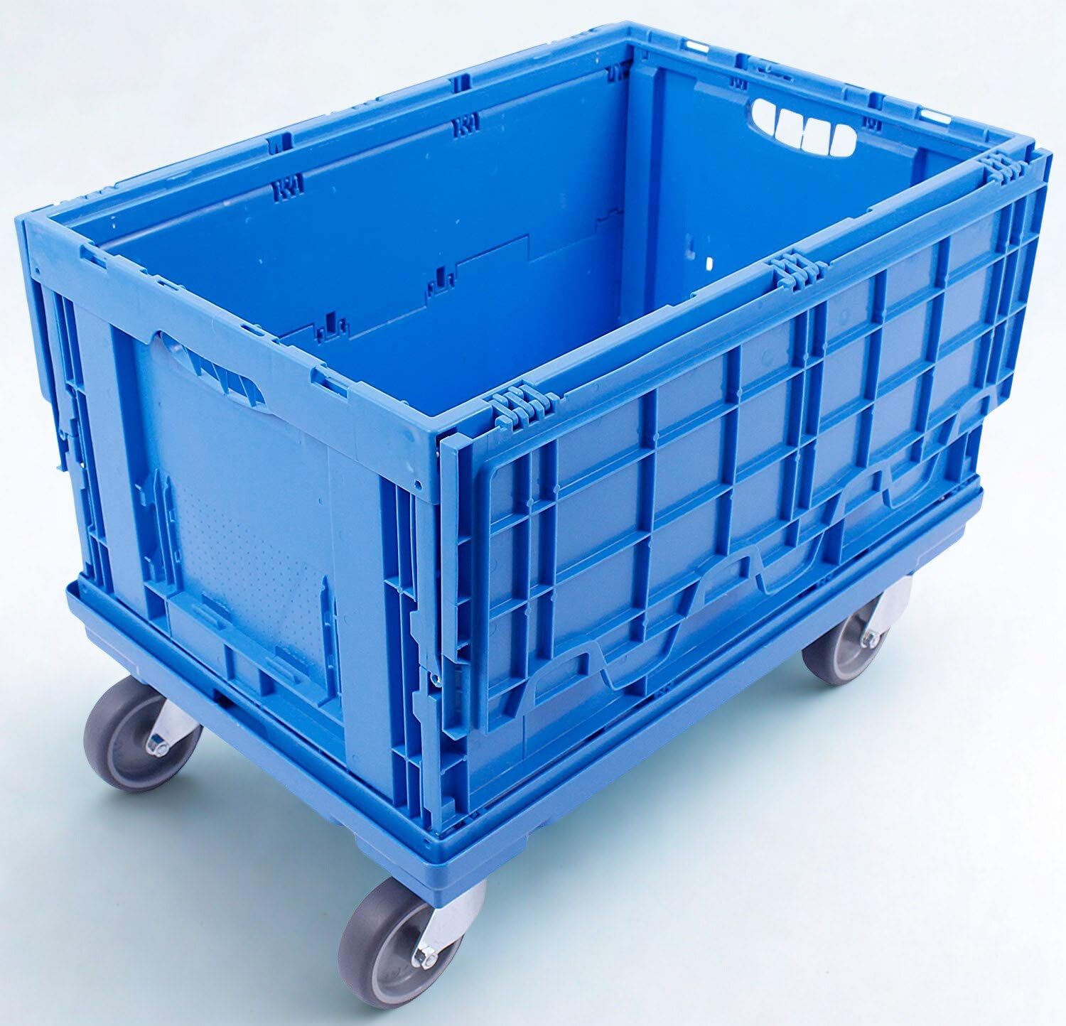 Caja plegable con tapa, resistente y grande 60L, contenedor de transporte, caja de almacenamiento para compras, Fabricada en Alemania, Etiqueta Ecológica, 60x40x33 cm, azul | Estabilidad probada por TÜV. Fabricado en Alemania