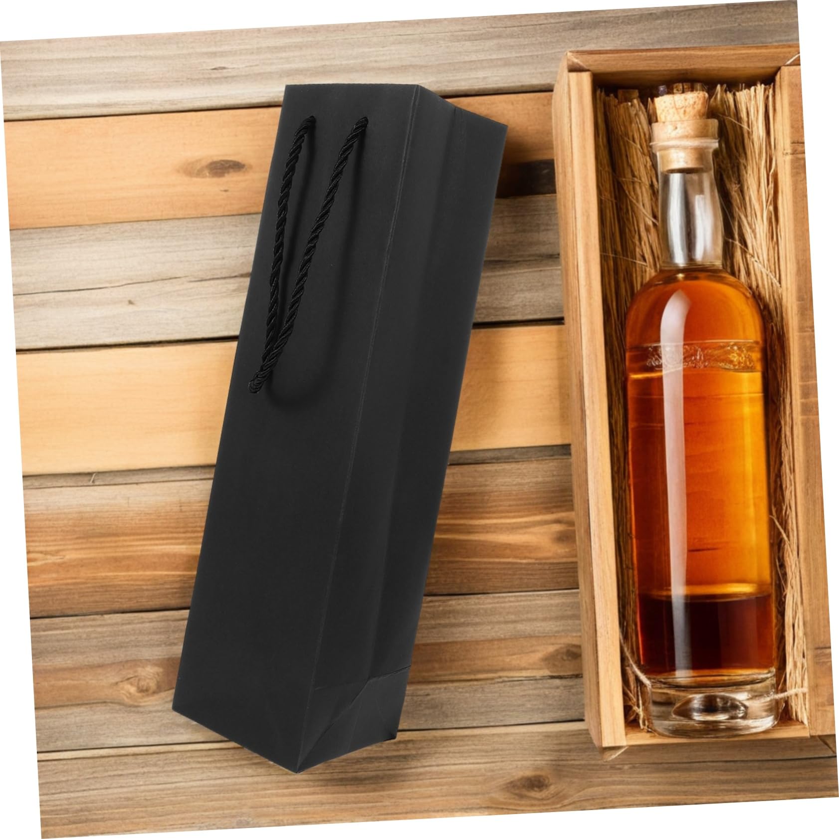 Gadpiparty 20 Sztuk Czarnych Toreb Prezentowych z Uchwytami z Wytrzymałego Papieru Kraft Wielokrotnego Użytku Torby Pojedyncze Butelki Wina Whisky i Święta Wesela i Imprezy