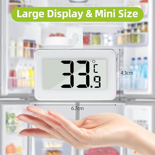 Kasanni 2 Pieces Fridge Thermometer, Freezer Thermometer with Large Screen, Fridge Thermometer with Hook and Magnetic Attachment, Max/Min Memory Function, Digital Thermometer - 2