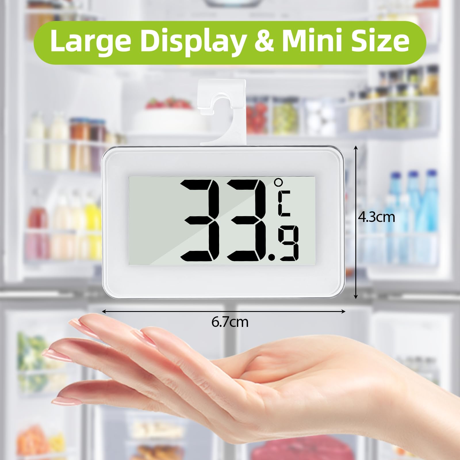 Kasanni 2 Pieces Fridge Thermometer, Freezer Thermometer with Large Screen, Fridge Thermometer with Hook and Magnetic Attachment, Max/Min Memory Function, Digital Thermometer — view 2