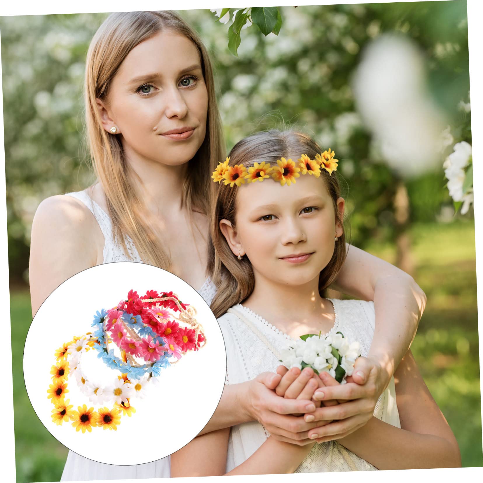 FRCOLOR 15 Pièces Accessoire De Cheveux Fleur De Marguerite Couronnes Pour Femmes Bandeaux De Yoga Pour Femmes Bandeau De Tournesol Fleuriste Turban En Tissu Halo Plage Bord De Mer