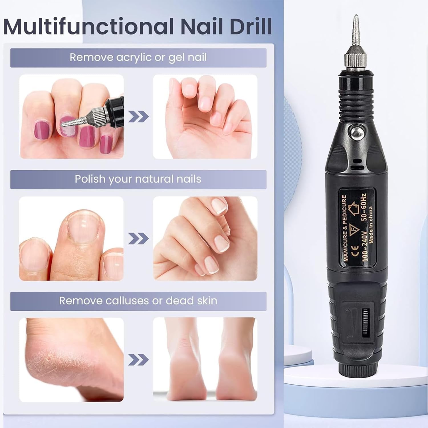 Electric Nail Files 20000RPM for Thick Toe Nails Professional Compact Nail Drill Machine Set for Gel Nails with 6 Drill Bits - Image 4