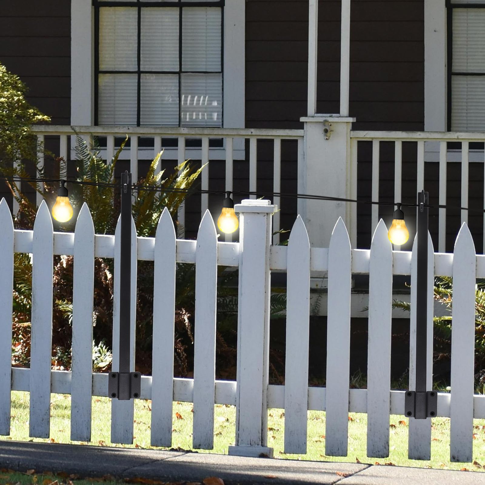 Toddmomy Poste de Luz de Cadena, Postes para Luces de Cadena de Patio, Negro, de Hierro, Resistente Corrosión, Altura Ajustable, para Fiestas y Vallas