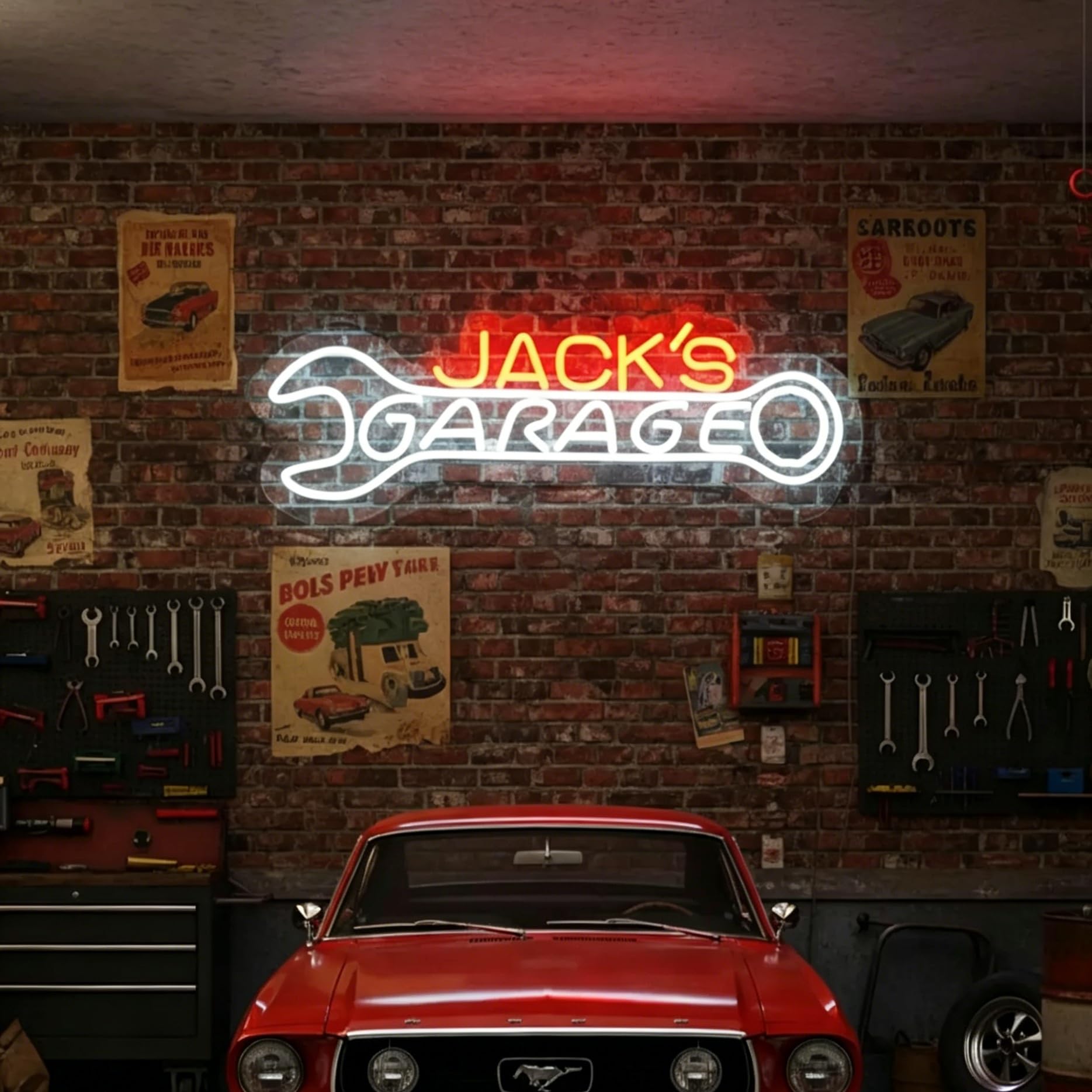 Targa al neon personalizzata per garage, per il papà, luce al neon a LED per officina auto, riparazione auto, decorazione da parete, regalo per la festa del papà per gli amanti delle auto, regalo per