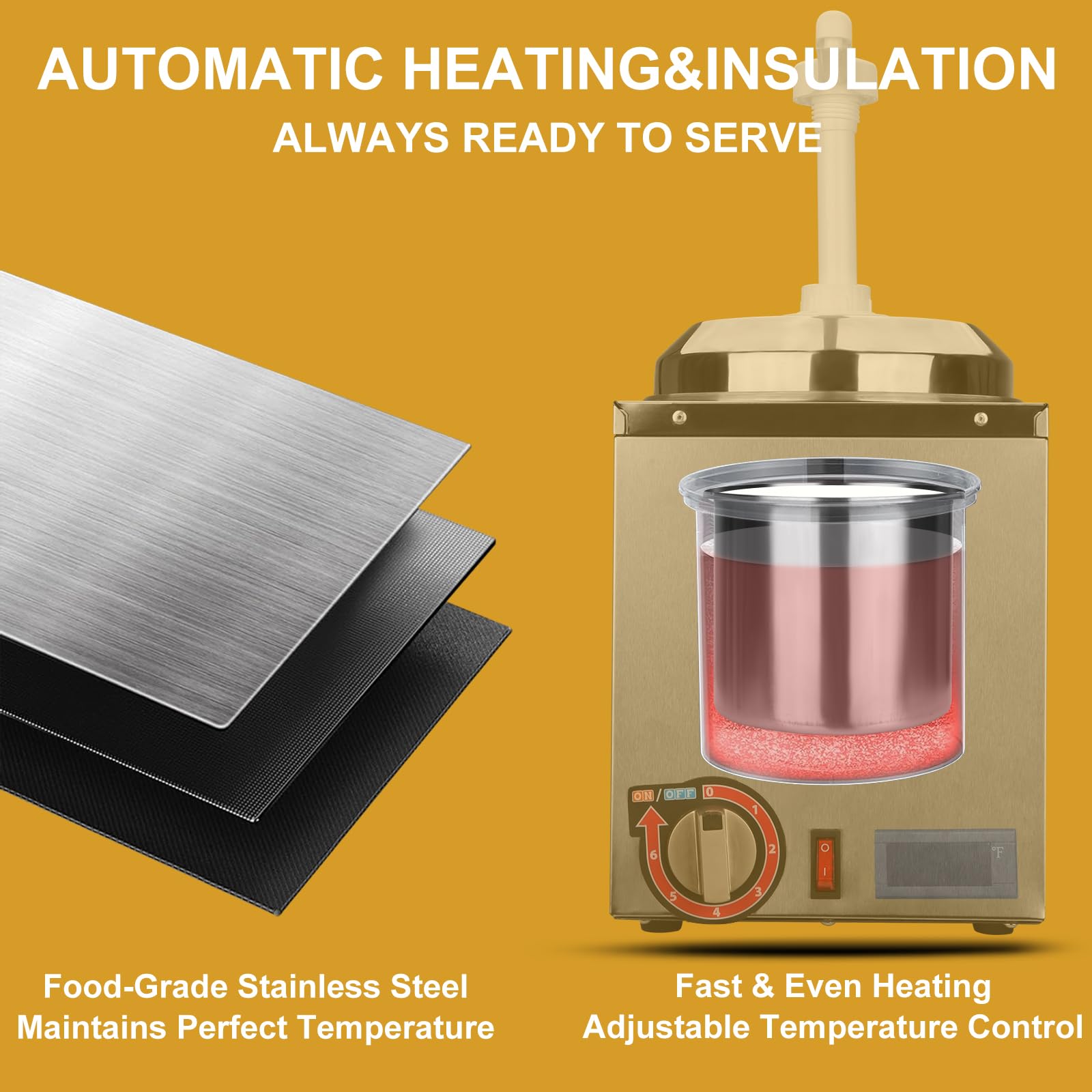 Dispensador calentador de queso con termómetro, calentador de queso Nacho con capacidad de 2.8 cuartos con indicador de temperatura, dispensador eléctrico de dulce caliente, 86-194 F para