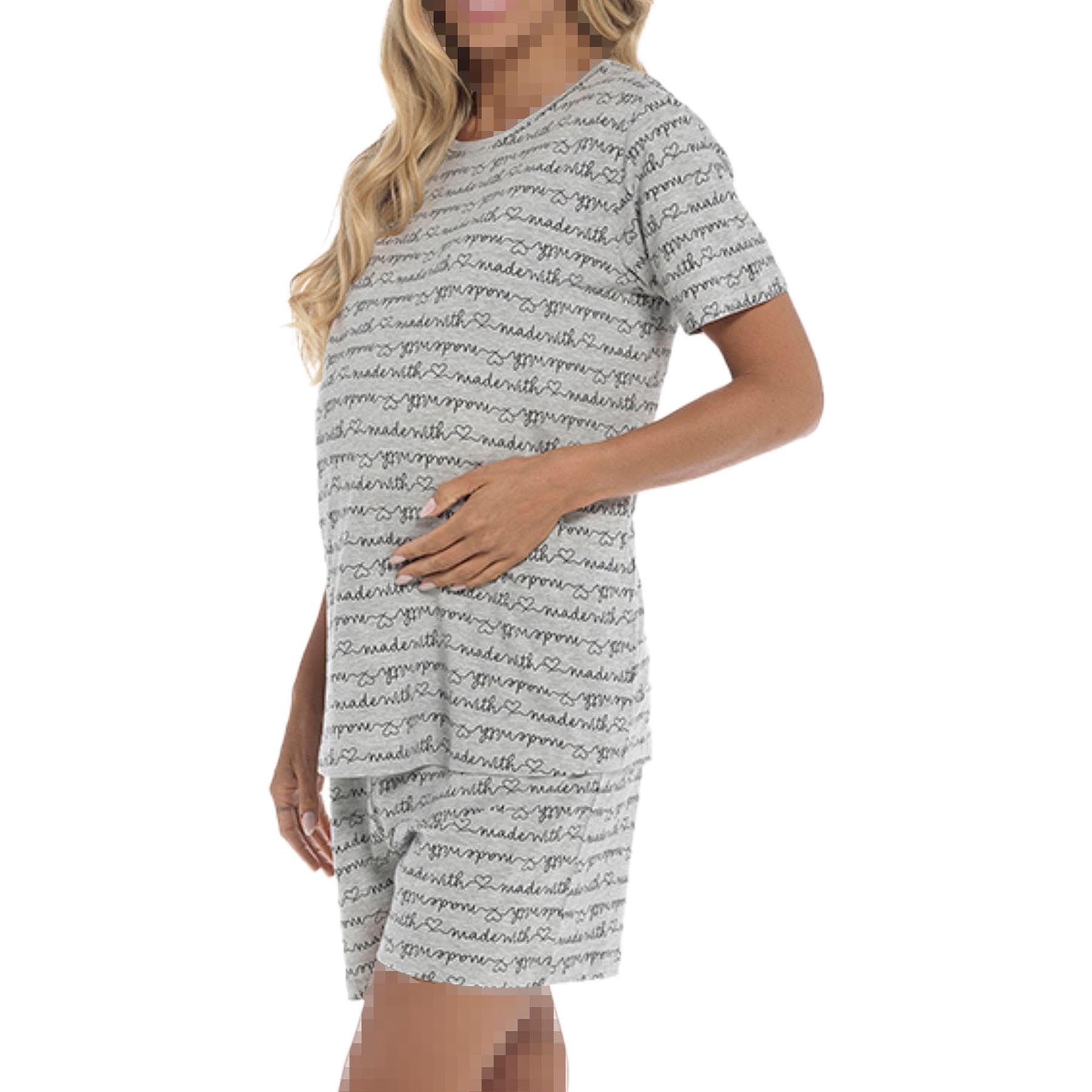 A2Z Damen Umstands Shorts Pyjama Set Bedrucktes Jersey Baumwoll Oberteil Shorts Pyjama Set Mit Kurzen Ärmeln Schwangerschafts Nachtwäsche PJS Für Frauen