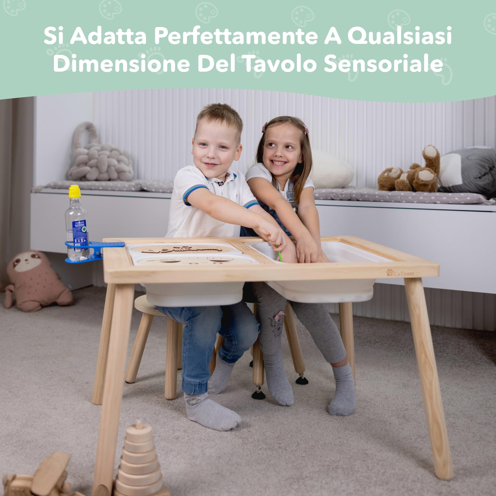 Cateam Montessori - Sgabello in legno, regolabile, con piedini antiscivolo, per bambini, per bagno, cucina e sala giochi, set da 2, colore: nero