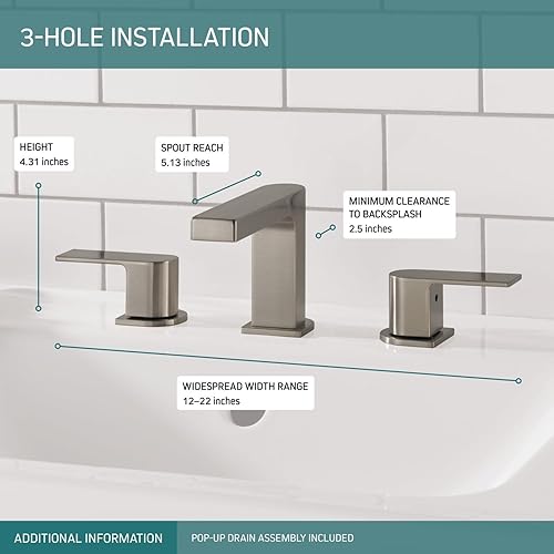 Miniatura 3 de Peerless Xander P3519LF-BN - Grifo de baño de níquel cepillado, 3 agujeros, montaje de drenaje, níquel cepillado