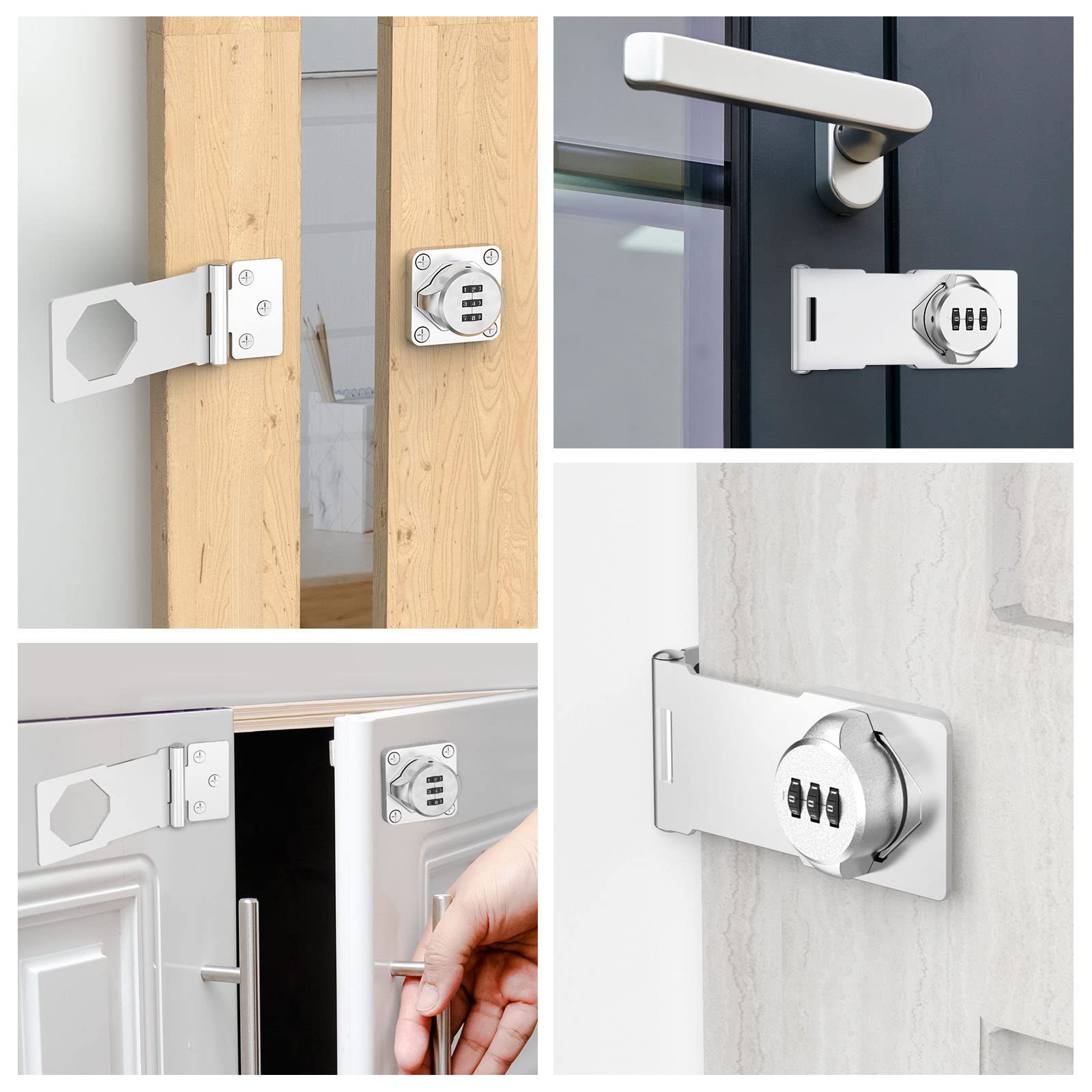 Cerraduras mecánicas de cerrojo giratorias, cerradura de seguridad para puertas pequeñas, armarios, puertas de granero, baño, exteriores, garaje, jardín (2 paquetes plateados)