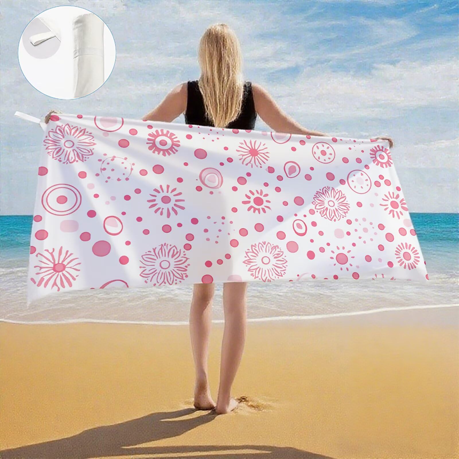 Serviette de Plage XXL 100x200 cm,Rose Serviette Plage Microfibre avec Séchage Rapide, Anti-Sable, Absorbante Fonction Design pour Vacances Piscine Pique-Nique Voyages Yoga, Cadeau Femme Q-659