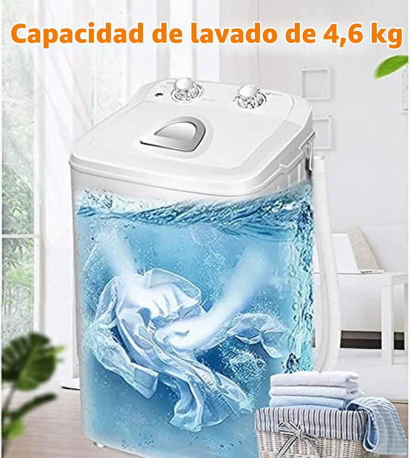 Lavadora con Secadora, Lavadora De Carga Superior, Lavado De 4,6 Kg, Nivel De Agua Regulable, para Apartamento, Hotel, Dormitorio/Semiautomática