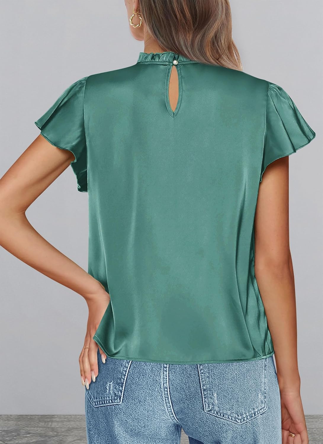 PRETTYGARDEN Business Casual Tops for Women Blouses Dressy 2026 Summer Short Sleeve Ruffle Satin Work Office Attire - Image 2