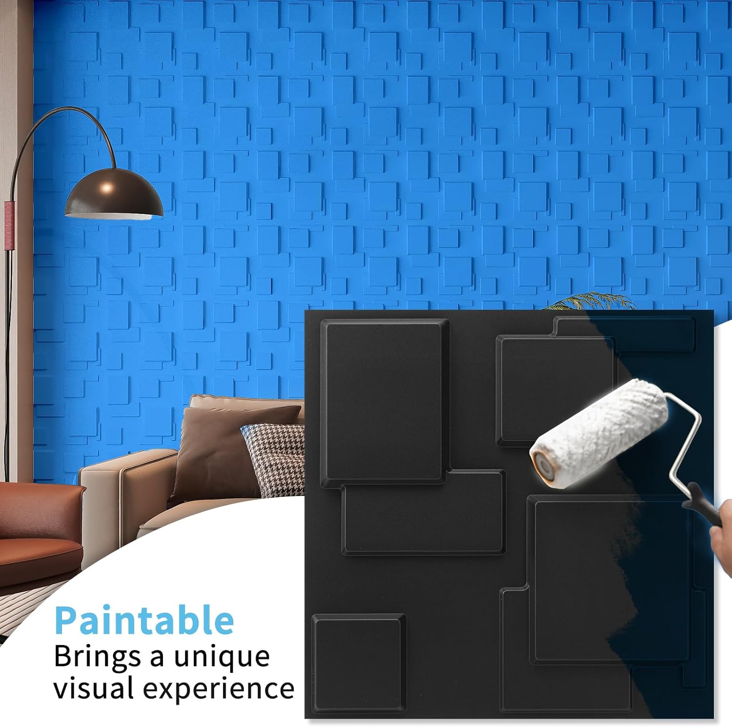 Art3d 100 Pack Decorative 3D Wall Panels, 97 Sq.Feet PVC Interior Wall Décor, 11.8"x11.8", Black Block Black 100 pcs