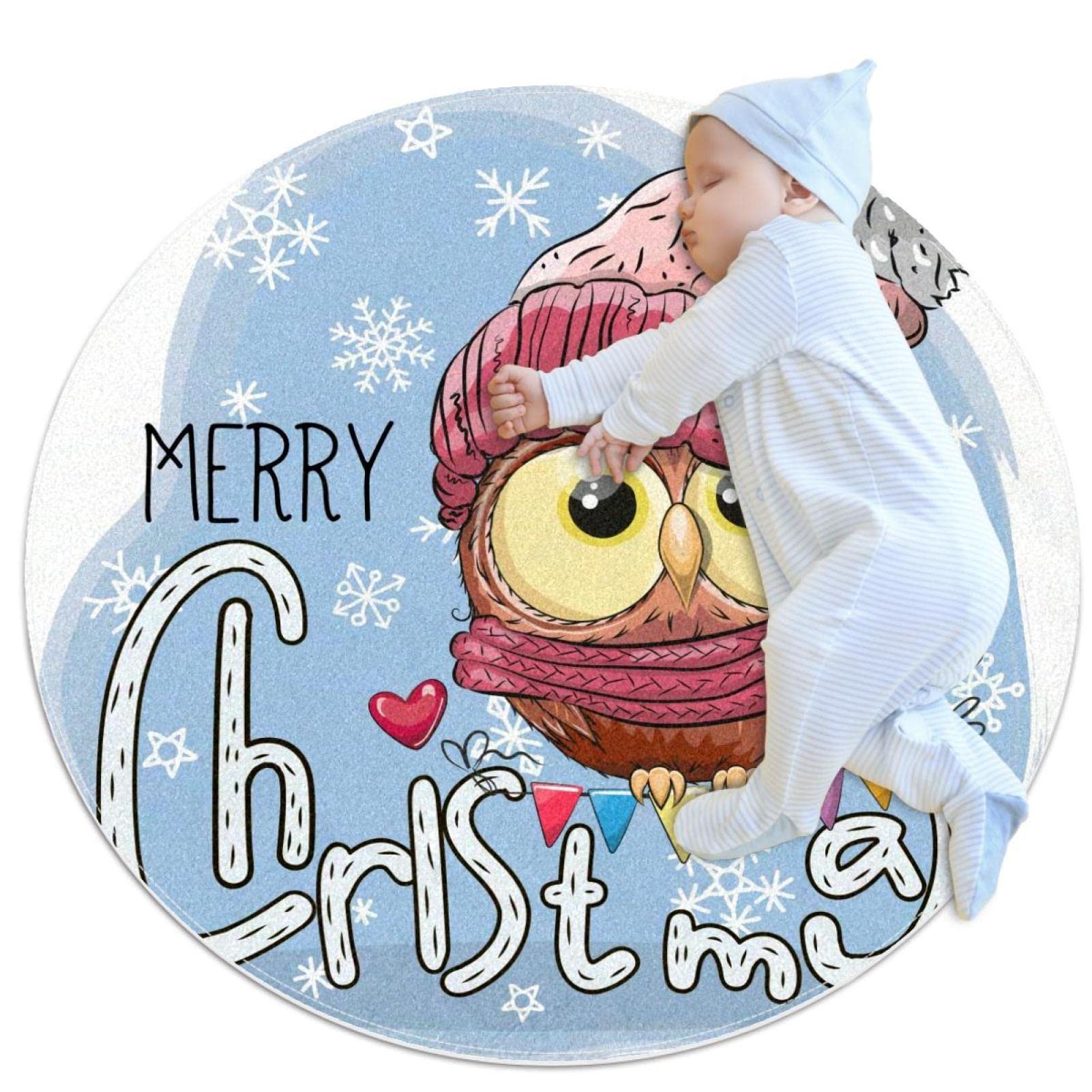 Tapis rond Joyeux Noël hibou mignon, le cadeau parfait pour décorer la chambre
