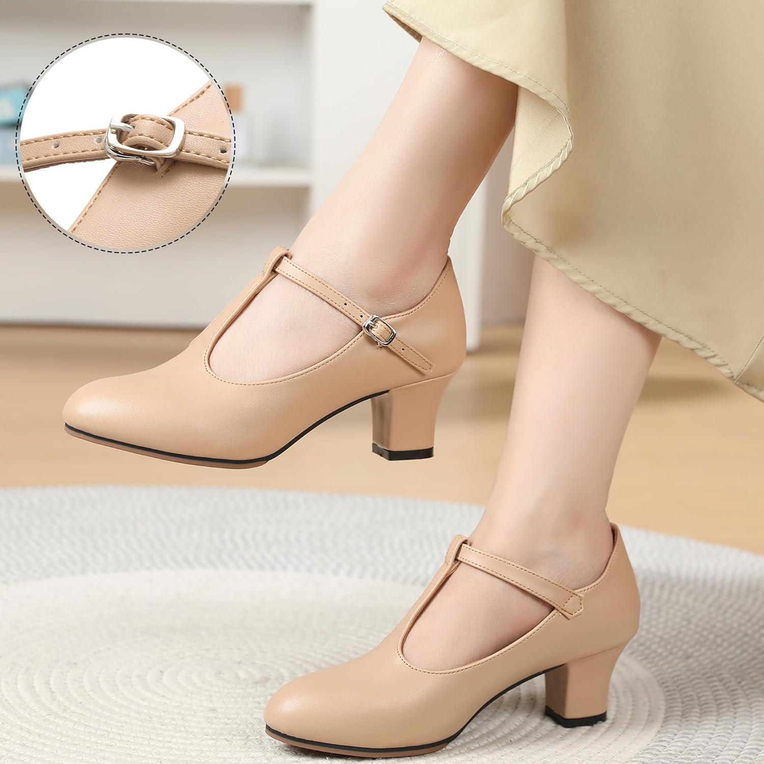 2'' Character Shoes for Women T-Strap Dance Heels for Ballroom Latin Salsa Flamenco Tango