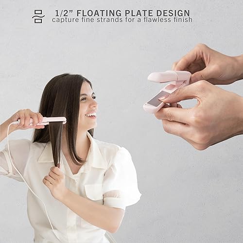 Miniatura 7 de NOGI (ELECOM) Plancha plana portátil, plancha de pelo con placa de revestimiento de cerámica, calentamiento rápido, interruptor de extensión de modo