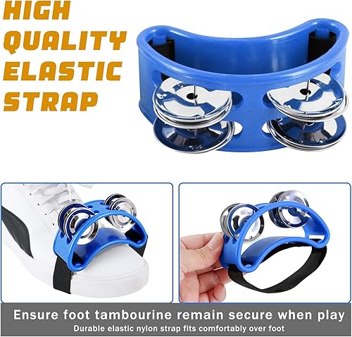 Miniatura 42 de EASTROCK Pandereta de percusión de pie, instrumento musical de percusión de pie con cascabeles de acero dorado para tocar guitarra de tambor, negro