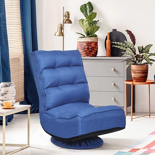 Miniatura 4 de COSTWAY Silla plegable de suelo, silla de videojuegos ajustable de 5 posiciones con giro de 360 grados, funda desmontable, respaldo acolchado,