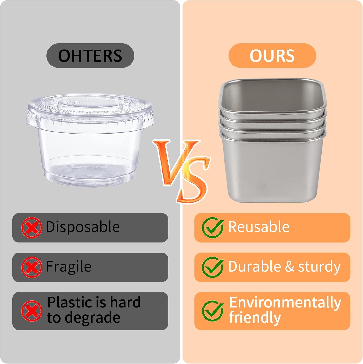 6oz Stainless Steel Sauce Containers with Lids, Leakproof Reusable Salad Dressing Containers for Lunch Boxes Picnics Travel, Dishwasher Safe Food Storage. 3 pcs - Image 6