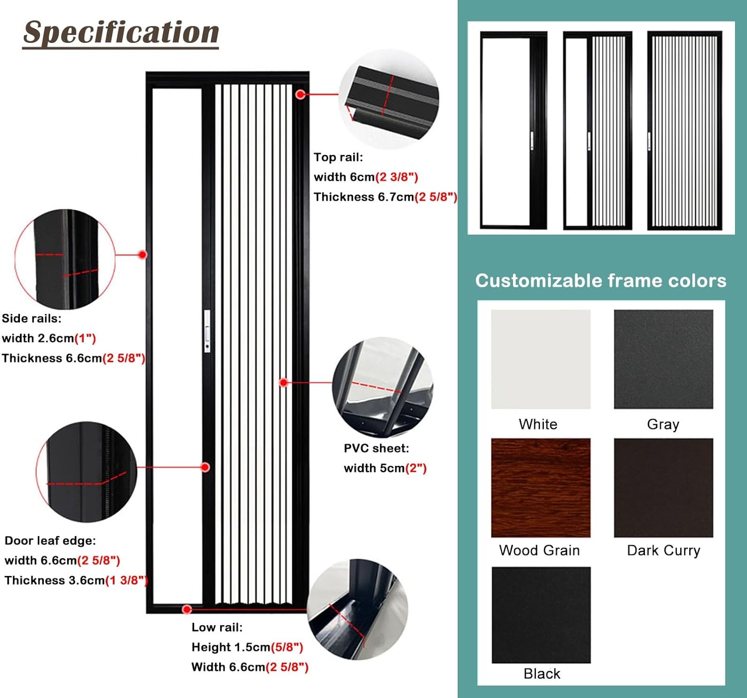 Clear Gloss Acrylic Folding Doors with Lockable Handle - Magnetic Sliding Room Divider for Kitchen & Bathroom, Black Concertina Door with Upper & Lower Tracks (24x96in)