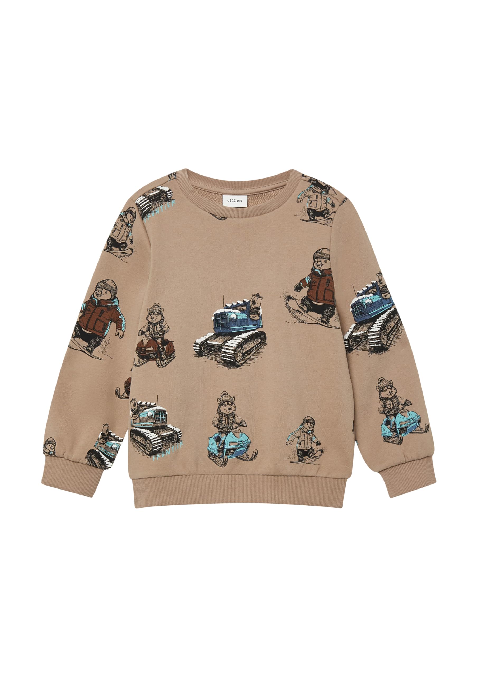 s.Oliver Boys' Sweatshirt with All-Over Print Sweatshirt (Pack of 1), 84A2_Sandstone, 128-134