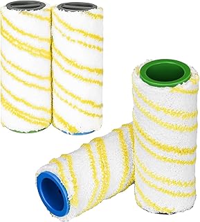 CLKE Juego de 4 cepillos de rodillos compatibles con Karcher FC3 FC5 FC7 FC3D, juego de rodillos multisuperficie, juego de cepillos de rodillo de microfibra (amarillo)