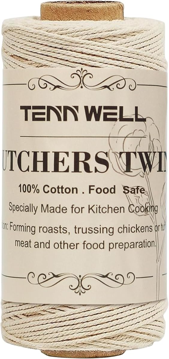 Tenn Well Butchers Cooking Twine, 328 Feet 3Ply 1mm Cotton Bakers Twine, Food Safe Kitchen String for Roasting, Trussing Meat and Turkey, Food Prep, Baking and More