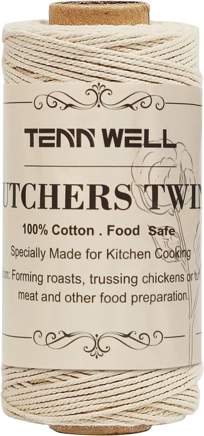 Tenn Well Bakers Twine, 3Ply 109Yard Kitchen Cotton Twine Food Safe Cooking String Perfect for Trussing and Tying Poultry Meat Making Sausage DIY Crafts and Decoration(White)
