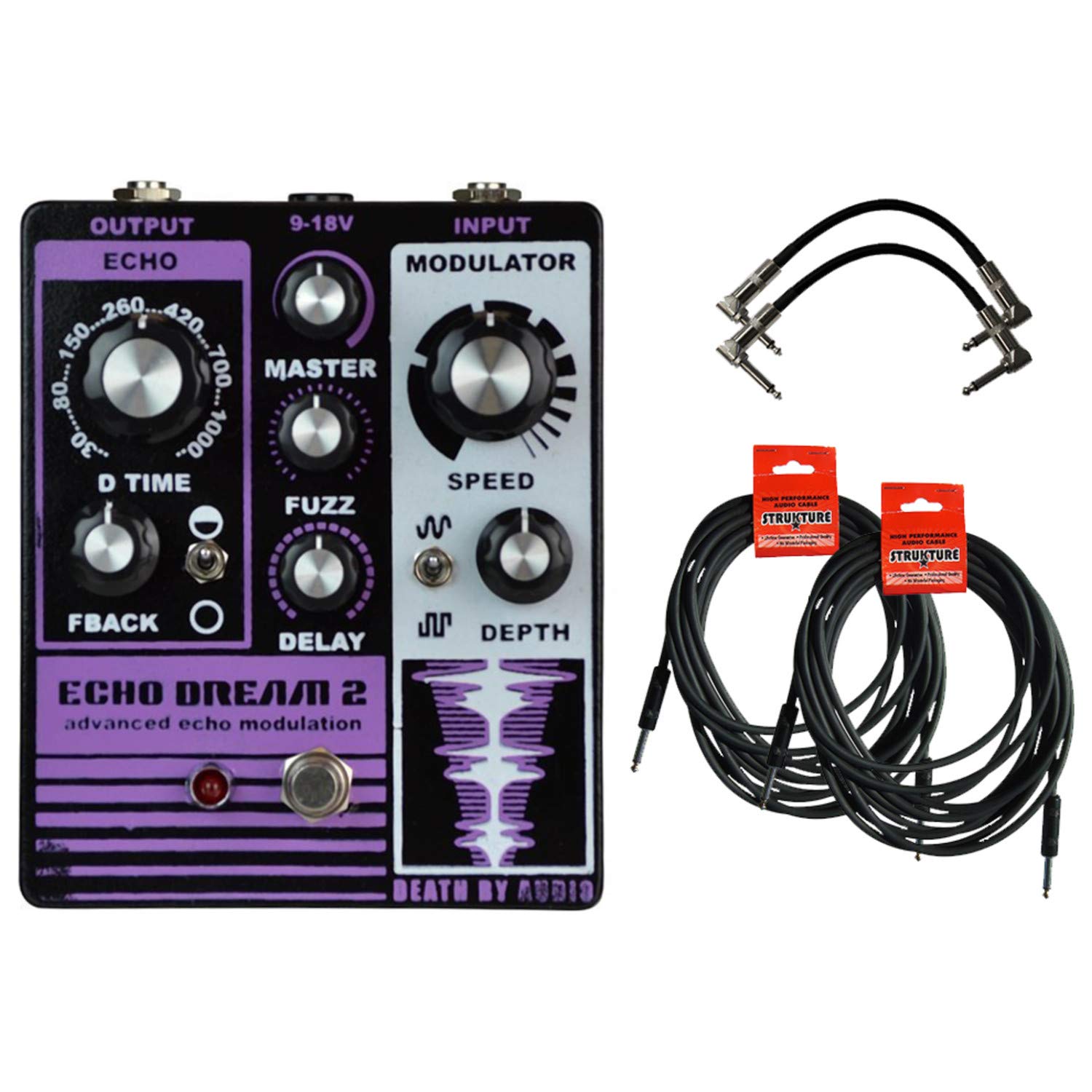 Death by Audio Echo Dream 2 Delay Pedal with Fuzz and Modulation w/ 4 Cables