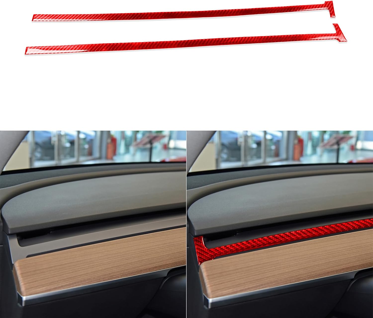 2PCS Real Carbon Fiber Decals Compatible with Tesla Model Y 2020 2021 2022 2023 2024 2025 Model 3 2017-2023 Car Center Console Dashboard AC Vent Decoration Trim Auto Interior Accessories Sticker Red