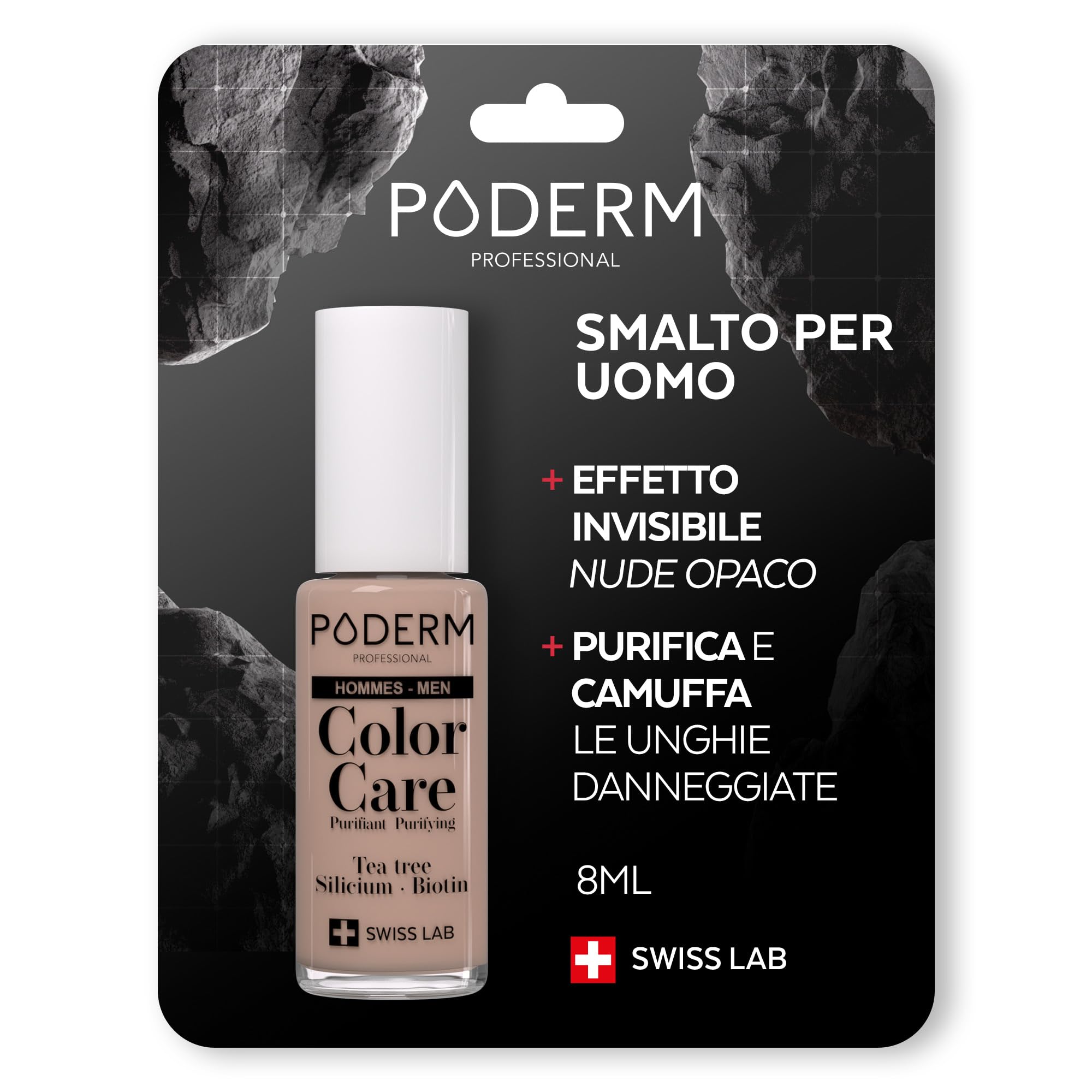 PODERM - MICOSI DELLE UNGHIE – SPECIALE UOMO - SMALTO INVISIBILE COLOR NUDE - TEA TREE - Corregge e migliora l'aspetto delle unghie gialle/Danneggiate dalla MICOSI - Marchio svizzero