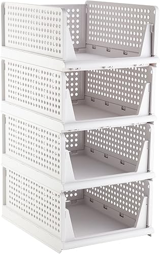 Cesta de almacenamiento apilable de plástico, plegable, organizador de armario y contenedores de almacenamiento, estante de cajón para armario,