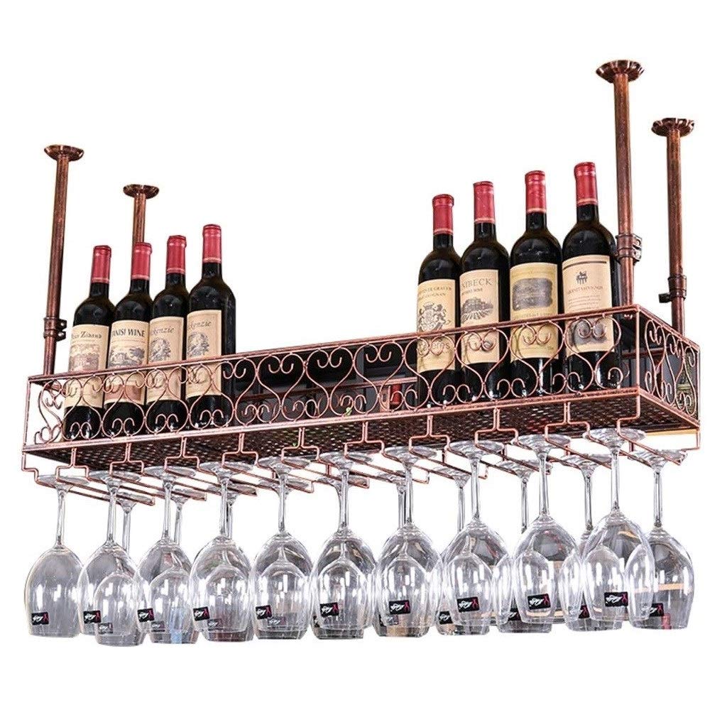 Étagère à vin suspendue haut de gamme en métal noir avec rangement verres 100cm