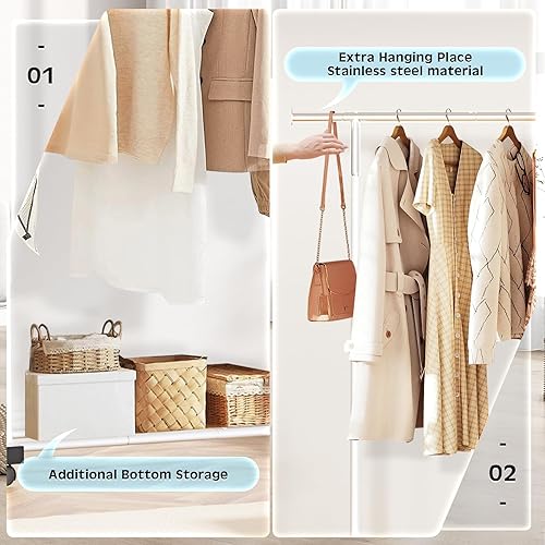 Miniatura 3 de Perchero de ropa resistente de 55.51 pulgadas con ruedas y estante inferior, perchero con ruedas y estante inferior, percheros de ropa de capacidad