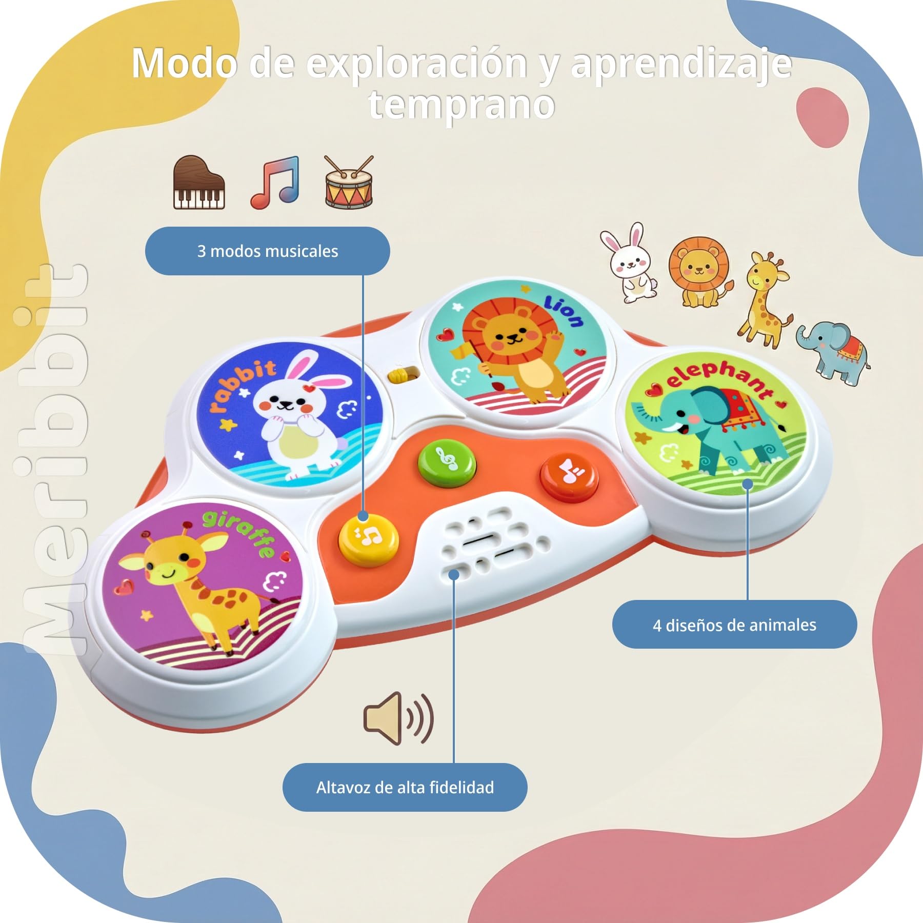 Tambor Infantil Musical Interactivo Juguete Bebe con Luces y Sonido Sincronizado Diseño Seguro Portátil Juguetes Niños 1 Año Regalo Educativo - 5