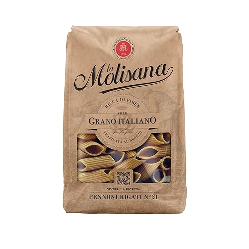 La Molisana - Pennoni Rigati Integrali n. 21, Pasta da Grano Italiano, Grandi, Rustici e Ricchi di Fibre, Trafilati al Bronzo, Confezione da 500 g