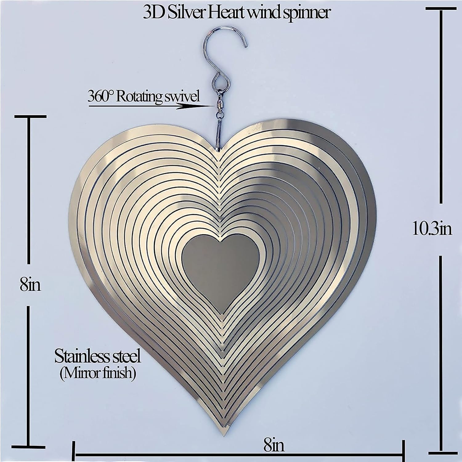Nother Stainless Steel Wind Spinner Worth Gift Indoor Outdoor Garden Decoration Crafts Ornaments,3D Heart Pattern Crafts Ornaments Metal Wind Sculptures & Spinners Whirligig Gifts with 8inch : Patio, Lawn & Garden