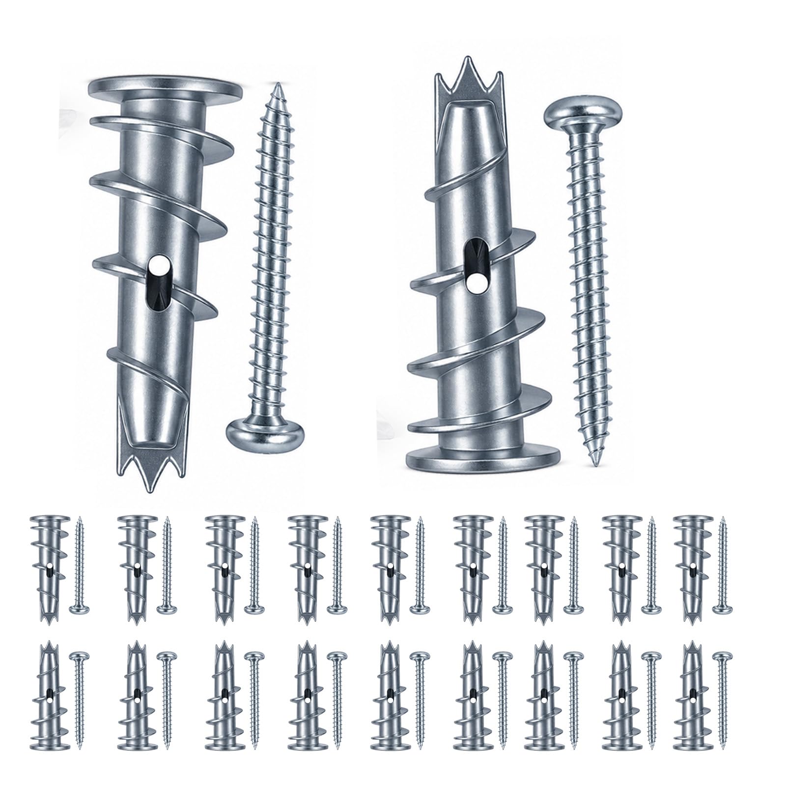 20 Sets Plasterboard Fixings, Metal Self Drilling Wall Anchors