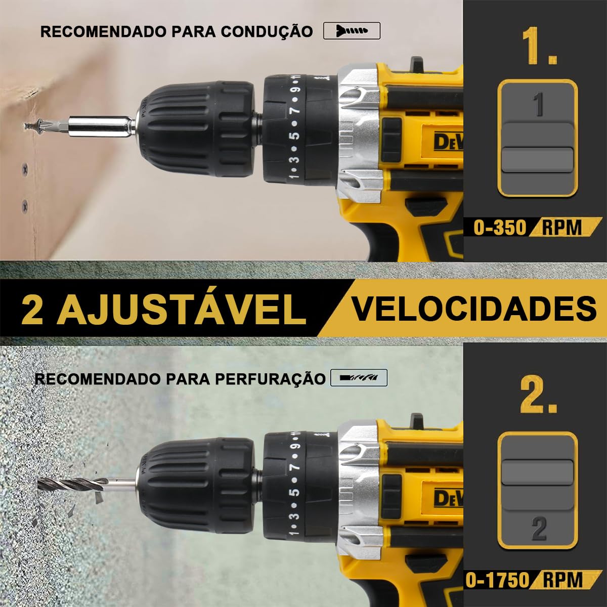 Parafusadeira Elétrica sem Fio 21V com 25+3 Posições de Torque, 2