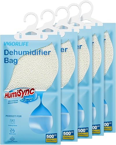Miniatura 2 de Deshumidificadores, absorbentes de humedad, paquete de 5, bolsas colgantes absorbentes de humedad para tu baño, armario, cocina, azul