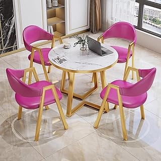Conjunto de Mesa y sillas para Oficina, Sala de recepción, Comedor de Cocina para 4 Personas, Mesa de Conferencia Redonda Sencilla, Ahorra Espacio (Rojo Rosa, 80 cm/31,4") (Lila, 9