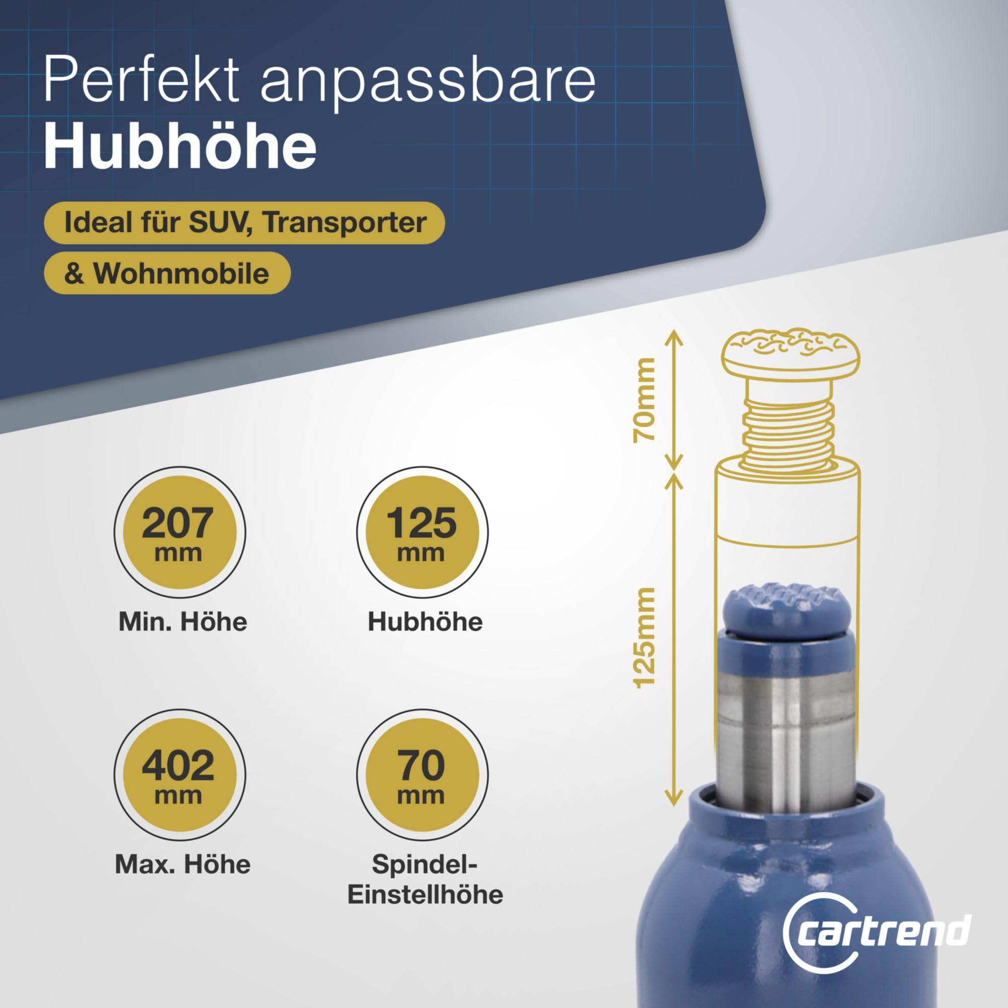 cartrend Hydrauliczny podnośnik samochodowy, lewarek stojący, podnośnik stempelkowy, udźwig do 5000 kg, wykonany z wysokiej jakości stali