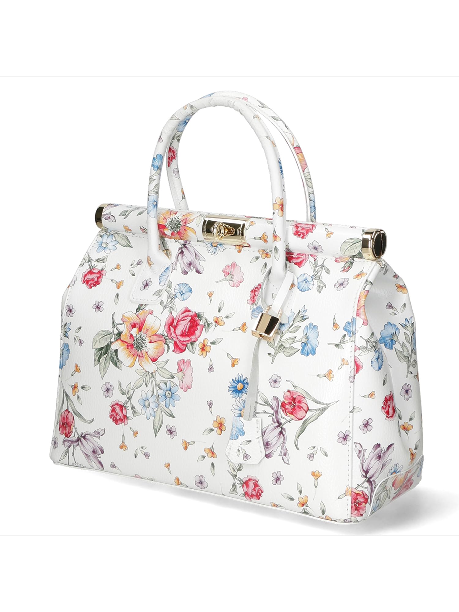 Gave Lux Bolso de Mano Mujer Piel Dólar Blanco Estampado Flores - Artesanal Made in Italy Bianco UNIQUE