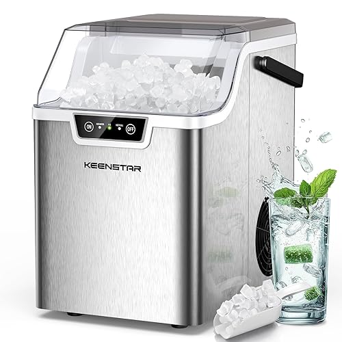 KEENSTAR Nugget Ice Maker Countertop with Handle, Ready in 5